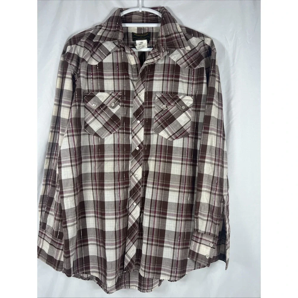 Rustler Wrangler Pearl Snap Long‎ Sleeved Shirt  Large Western Shirt